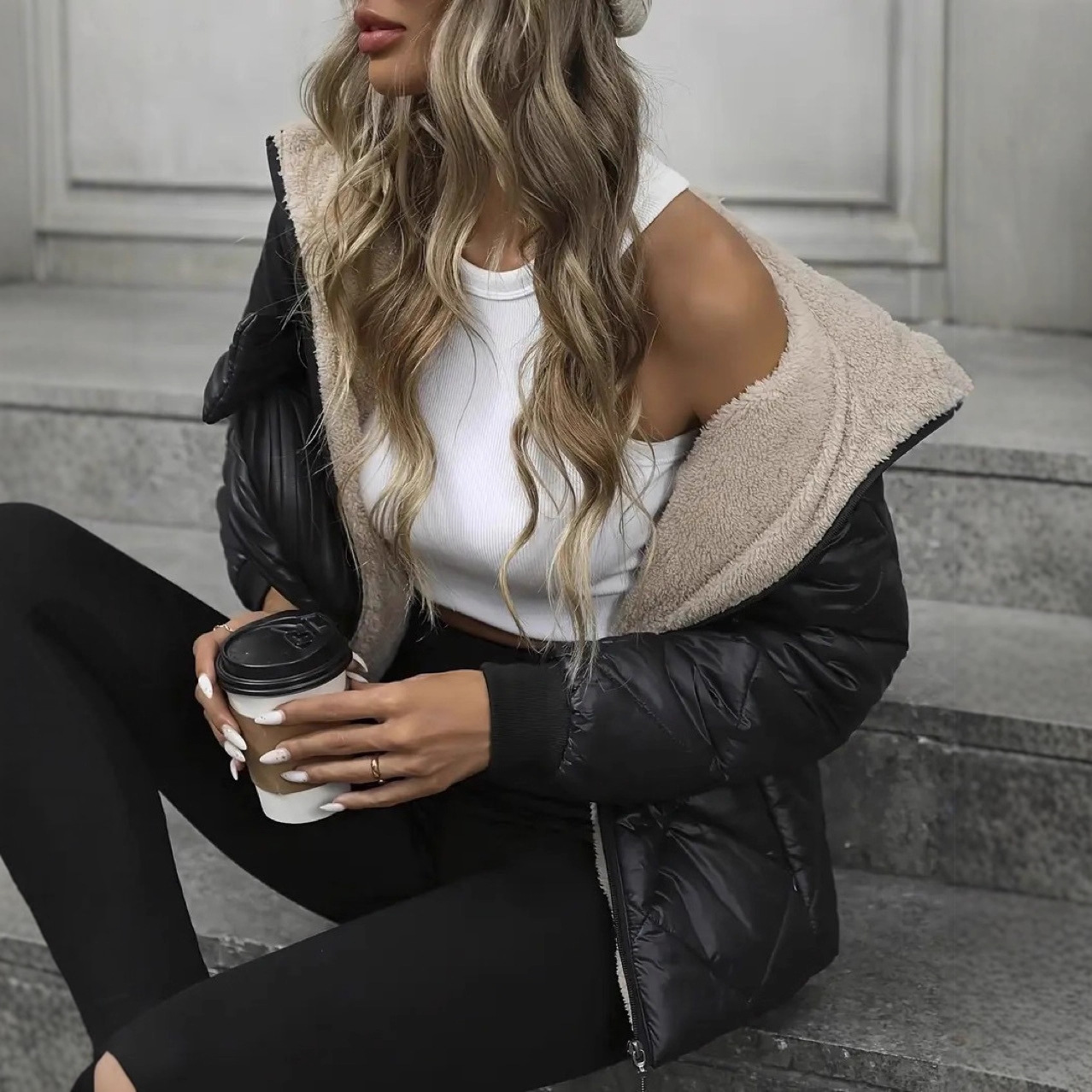 Manteau court à capuche femmes Parkas fermeture éclair à manches longues Cardigan vêtements d'extérieur solide décontracté chaud poche épissé Simple vestes hiver 2025