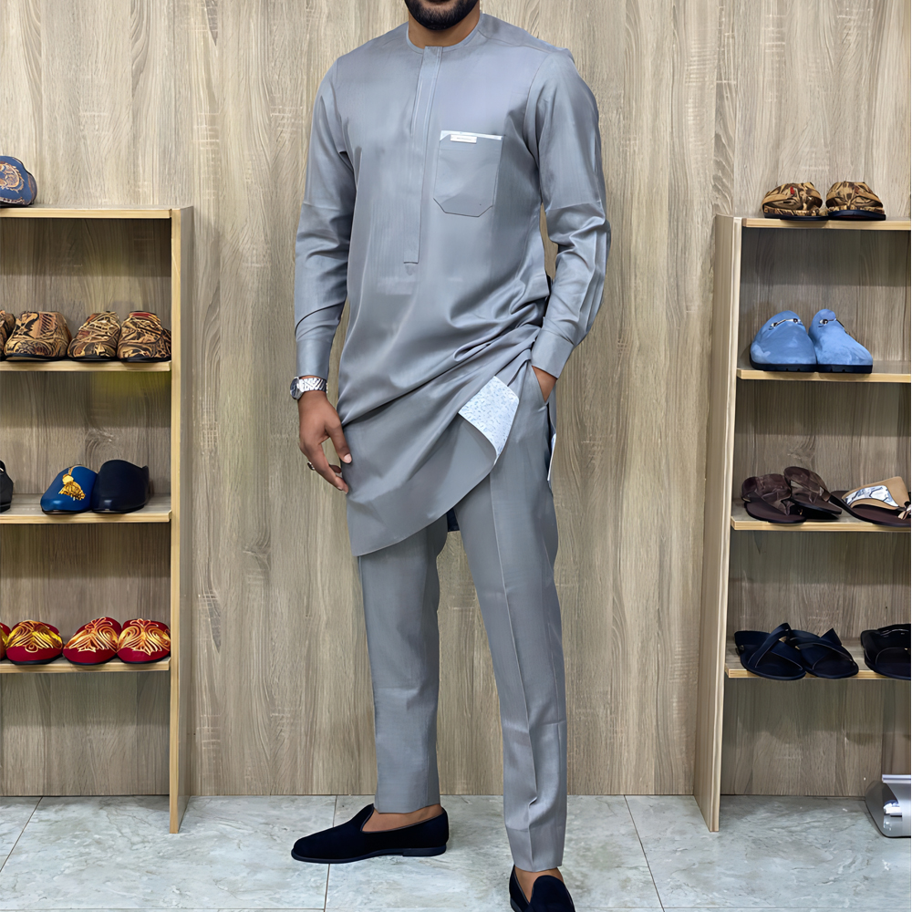 Hommes survêtements costumes ensemble caftan brodé à manches longues hauts pantalons 2 pièces ensemble tenues de mariage vêtements ethniques africains vêtements de sport