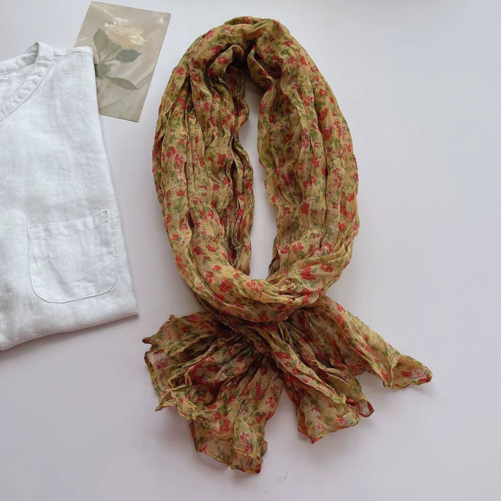 Hijab en coton et lin, fin, respirant, imprimé floral, foulard polyvalent, petit foulard floral, foulard polyvalent pour la tête