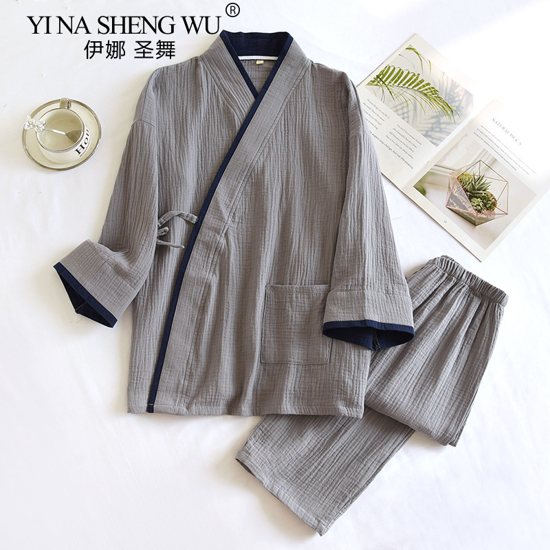 Pyjama en gaze de coton pur Hanfu pour hommes, kimono mince de style japonais, grande taille, maison trempée à la vapeur, printemps et automne