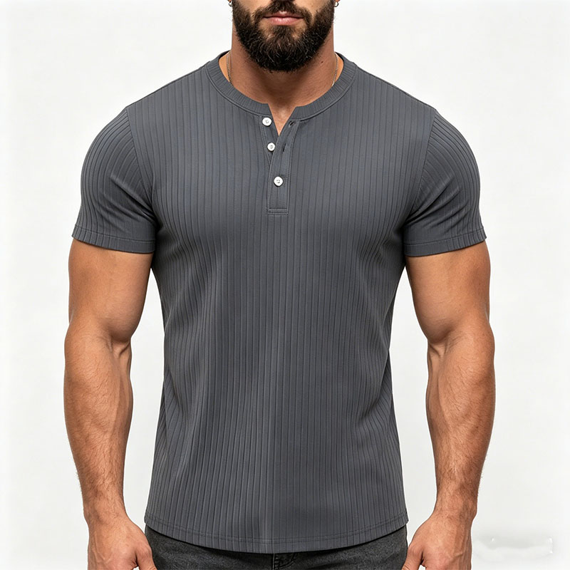 T-shirt de sport pour homme, séchage rapide, respirant, coupe slim, boutonné, polo décontracté, couleur unie, fitness, manches courtes, hauts pour homme