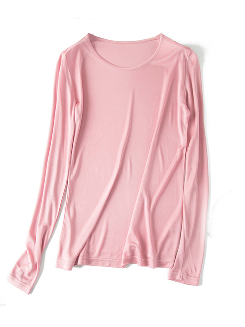 SuyaDream T-shirt basique pour femme en soie véritable, uni, manches longues, col rond, sain, TOP Automne Hiver 2025, couleur vin