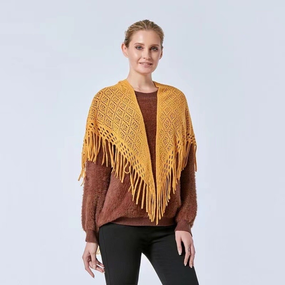 Châles tricotés rétro tendance, châles polyvalents à franges de couleur unie, châles doux et respirants pour femmes