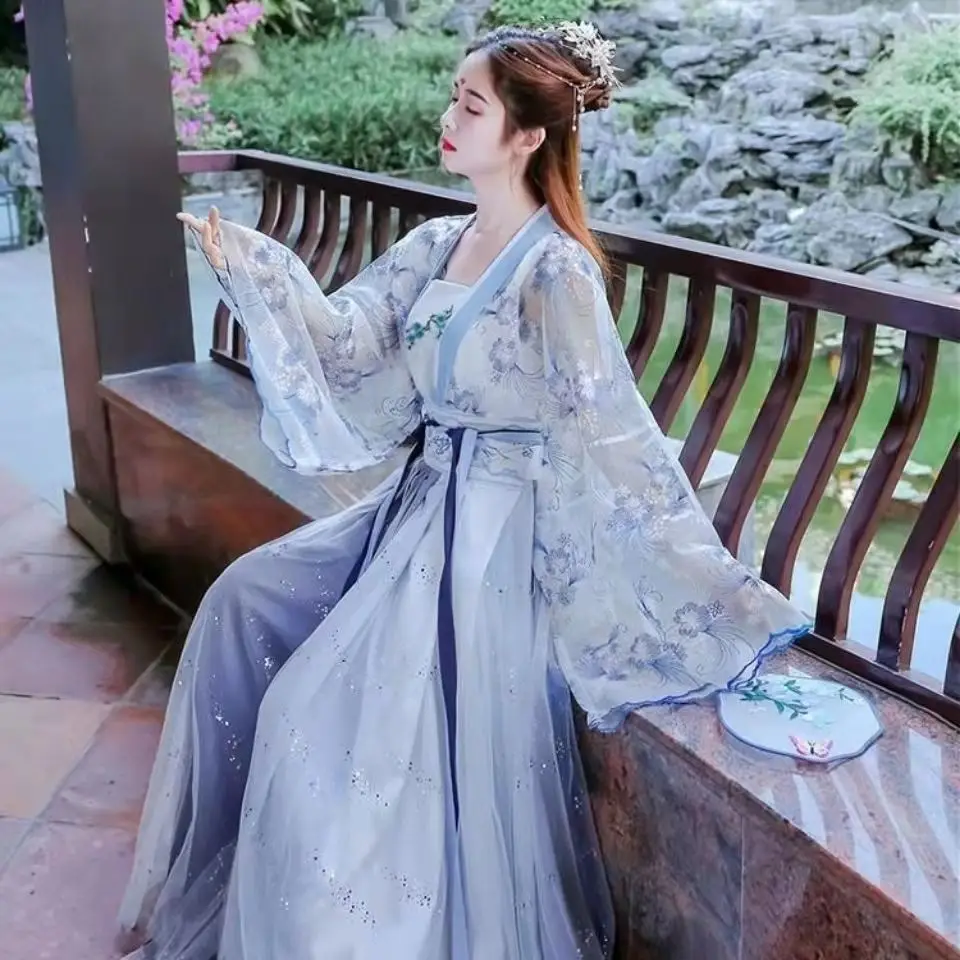 Robe Hanfu traditionnelle à fleurs pour femmes, Costume chinois ancien, belle danse Hanfu originale, Robe de princesse de la dynastie Tang, 2024