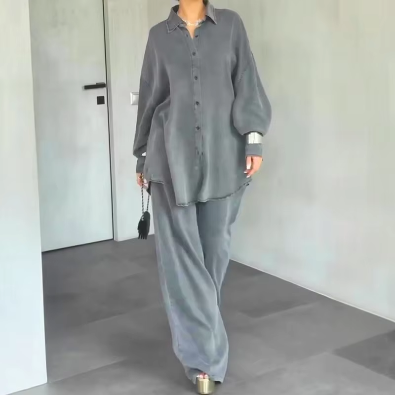 Nouvel ensemble décontracté automne pour femme : chemise ample en jean et pantalon long, style européen et américain
