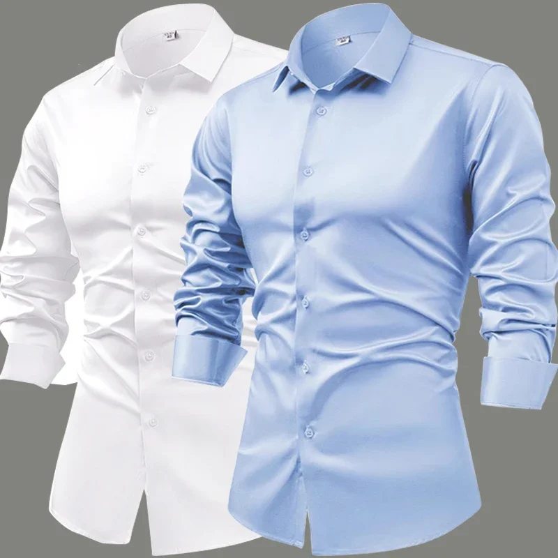 Injcotton-Chemise blanche à manches longues pour hommes, costume d'affaires décontracté, vêtements de cérémonie, haut de gamme, sens, pouces, printemps, 2025
