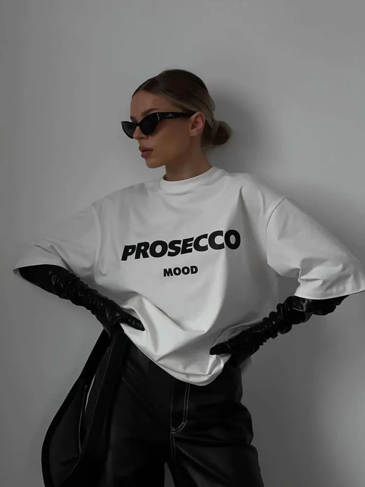 Économie College de lettres simples pour femmes, coton, col rond, manches courtes, mode, rue d'été, vêtements féminins
