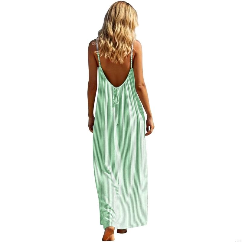 77HE Robes pour femmes Robe camisole décontractée Maison vacances Plage Sans manches avec cravate