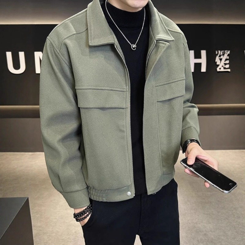 Veste coréenne KIDWHXR pour homme, automne, vintage, col rabattu, vêtement d'extérieur pour homme, simple, uni, patchwork, manteau décontracté pour homme d'affaires.