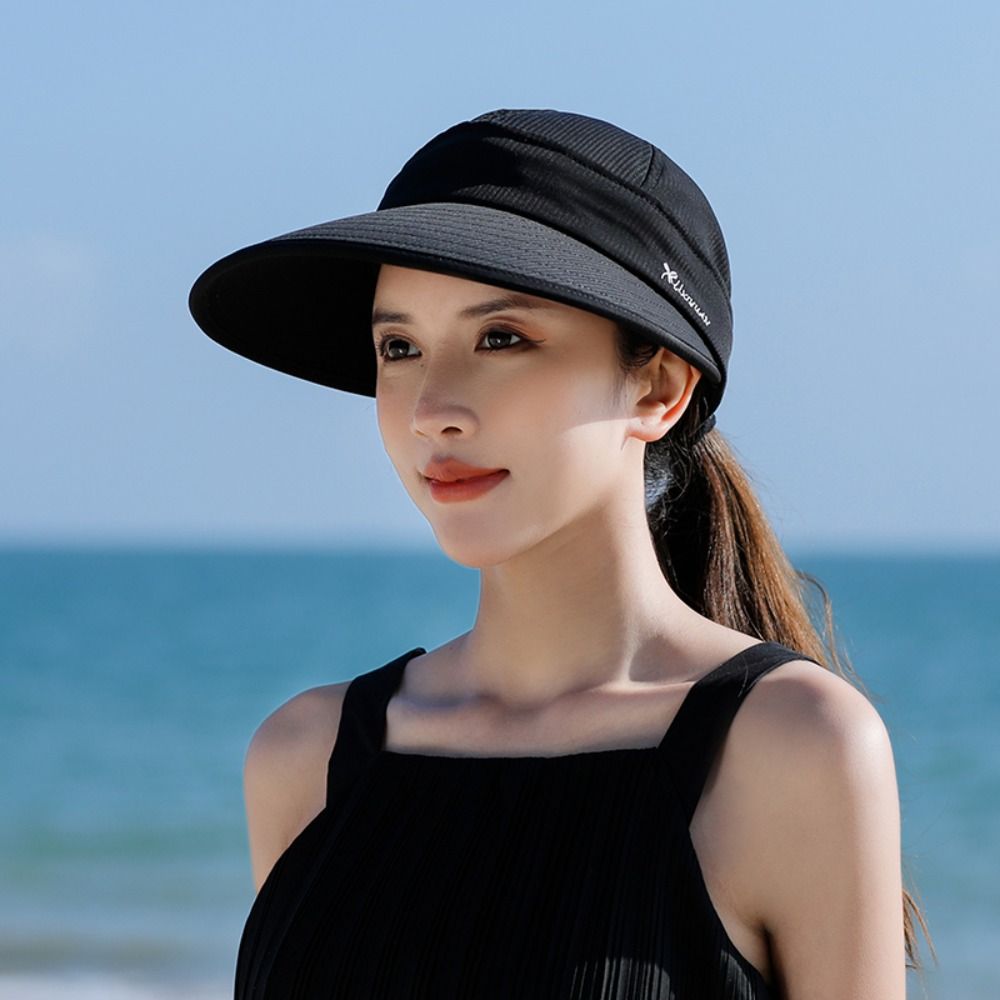 Chapeau de soleil décontracté à large bord pour femme, pliable et détachable, avec ouverture pour queue de cheval, réglable, protection UV, idéal pour la plage