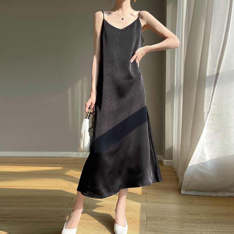 Robe à bretelles en soie de mûrier Anti-rides pour femmes, jupe longue ample, nouvelle collection été 2025 100%