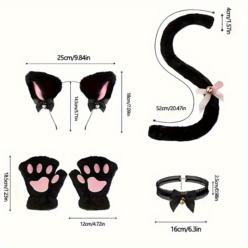 5 ensembles de tenues pour chat mignon : comprenant bandeau, gants, col et queue, tenue pour chat noir et blanc. Très adapté aux animaux