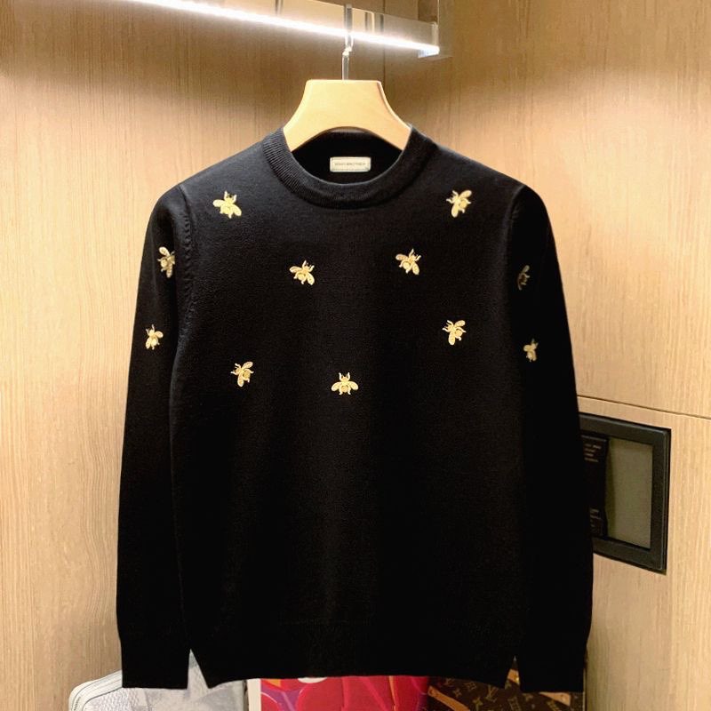 Pull tricoté en forme d'abeille brodée pour hommes