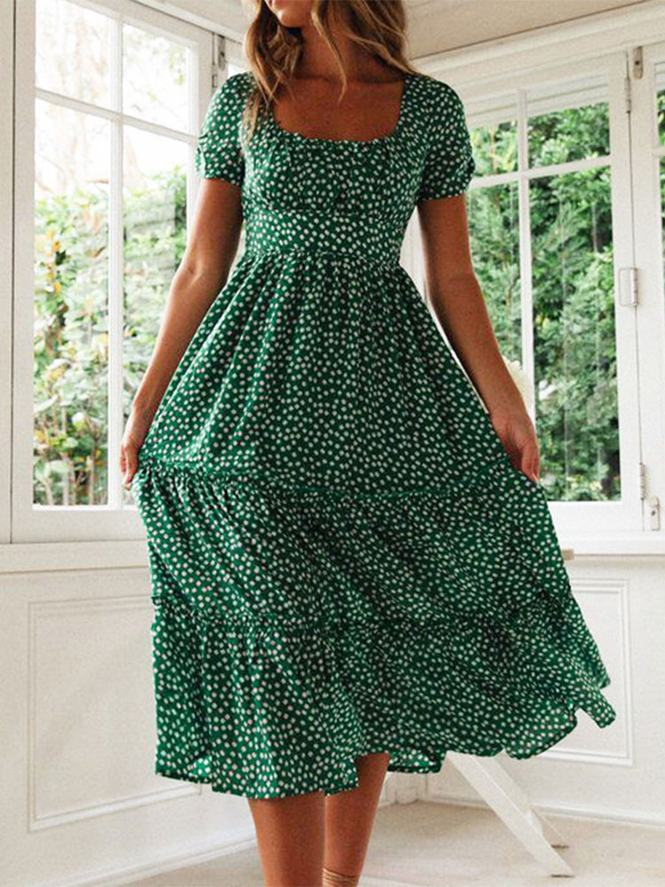 Robes Vintage Vintage imprimé manches bouffantes été plage robes douces décontracté col carré floral maxi longue robe festa