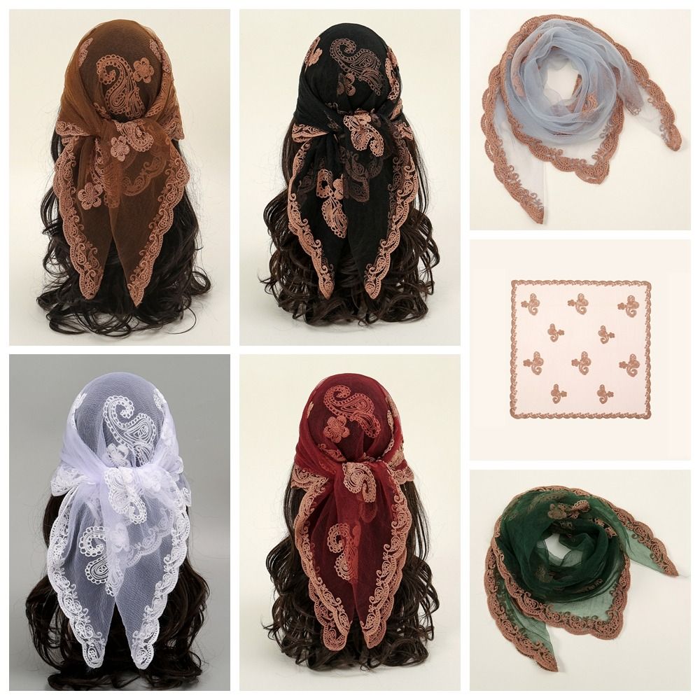 Foulard carré élégant en dentelle brodé, Foulard fin, Bandana ajouré, mouchoirs en dentelle Vintage pour femmes