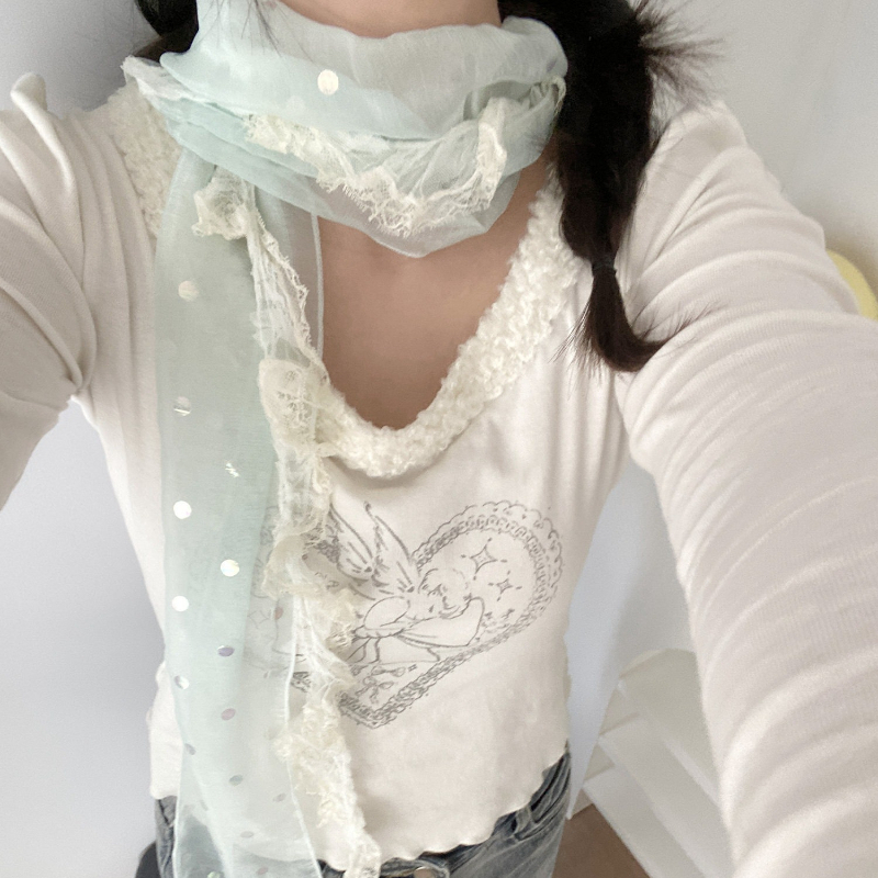 Nouvelle écharpe fine en dentelle printemps-été, protection solaire, polyvalente, mignonne, style JK, vintage à pois, accessoire de jupe pour l'extérieur