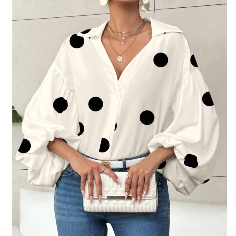 Boho femmes Blouses printemps automne nouvelle mode français à pois demi-cou conception ample bouffée à manches longues haut chemises décontractées femmes