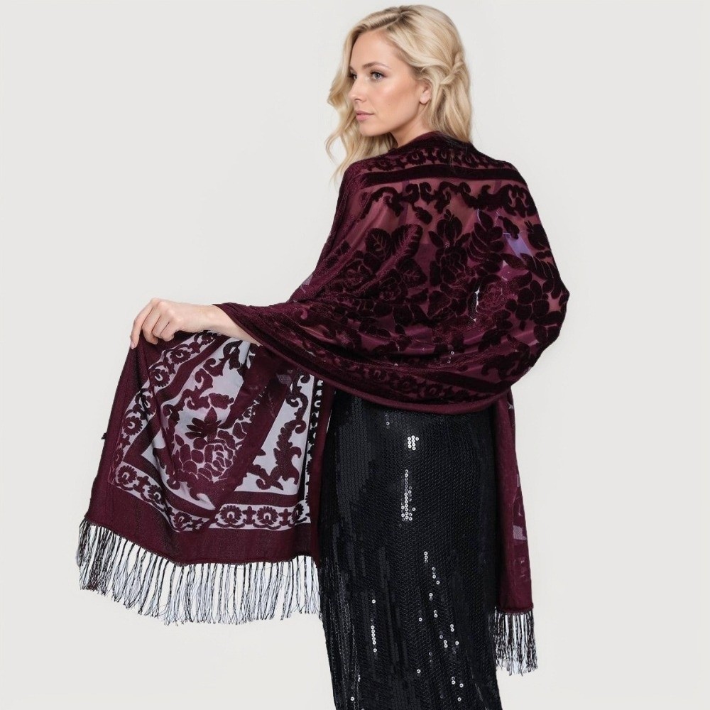 Châle de robe chinoise de Style ethnique, Design élégant, utilisation polyvalente, écharpe longue à franges, matériau chaud, écharpe en velours à bord frangé