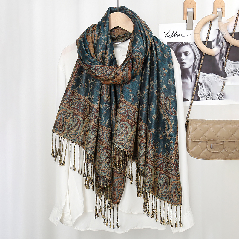 Écharpe Pashmina épaisse, châle enveloppant, étoles Jacquard Paisley, foulards Vintage en noix de cajou, en coton imprimé, protection solaire, Hijab, vente en gros