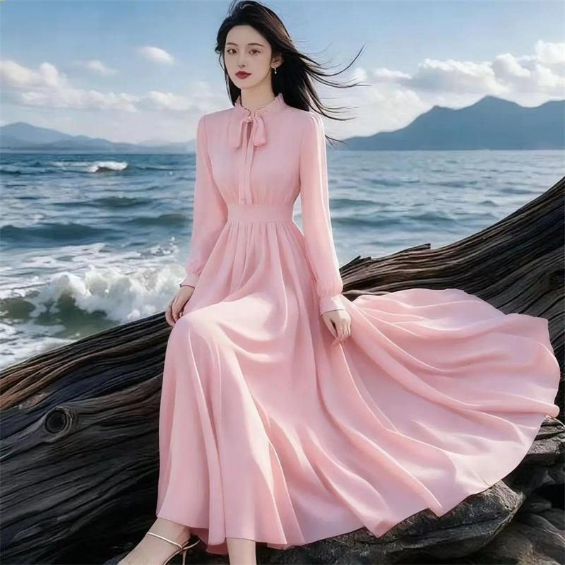Robe coréenne de haute qualité pour femmes, nouvelle collection printemps-automne 2026, tempérament élégant, confortable, longue, robes pour dames