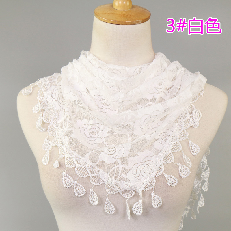 Nouvelles femmes dentelle Monochrome coréen Triangle foulards 140x48 cm à la mode évider châle solide Rose Triangle écharpe