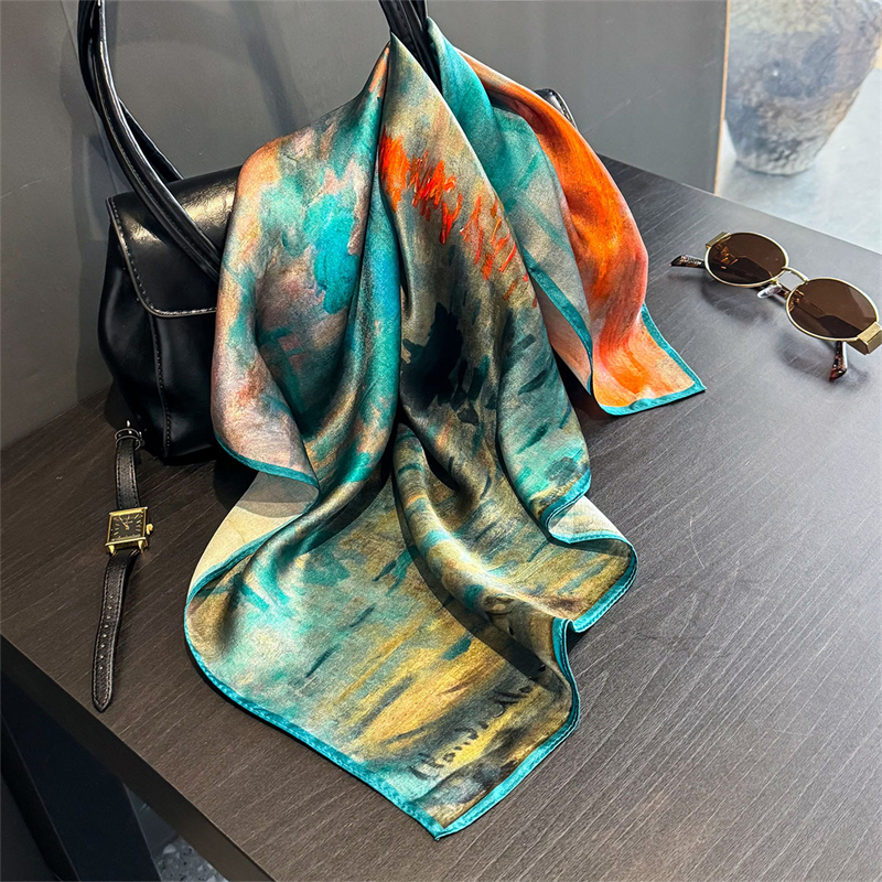 100% foulard en soie pour femmes 53cm luxe imprimé foulard printemps automne foulard marque fleurs motif conception sac à main décorer
