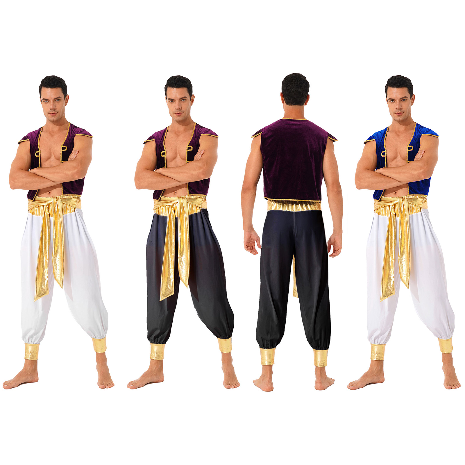 Costume de Prince arabe d'halloween pour hommes, tenue de fête à thème mythique Aladin, déguisement de Cosplay, gilet avec pantalon ceinturé
