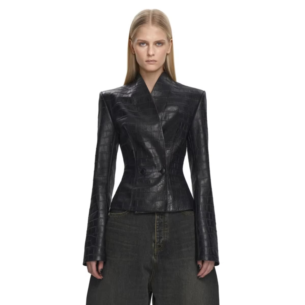 Veste en similicuir vintage pour femme BJTZ, ourlet asymétrique, coupe ajustée, élégante, pour le bureau, les soirées, les occasions décontractées, printemps automne