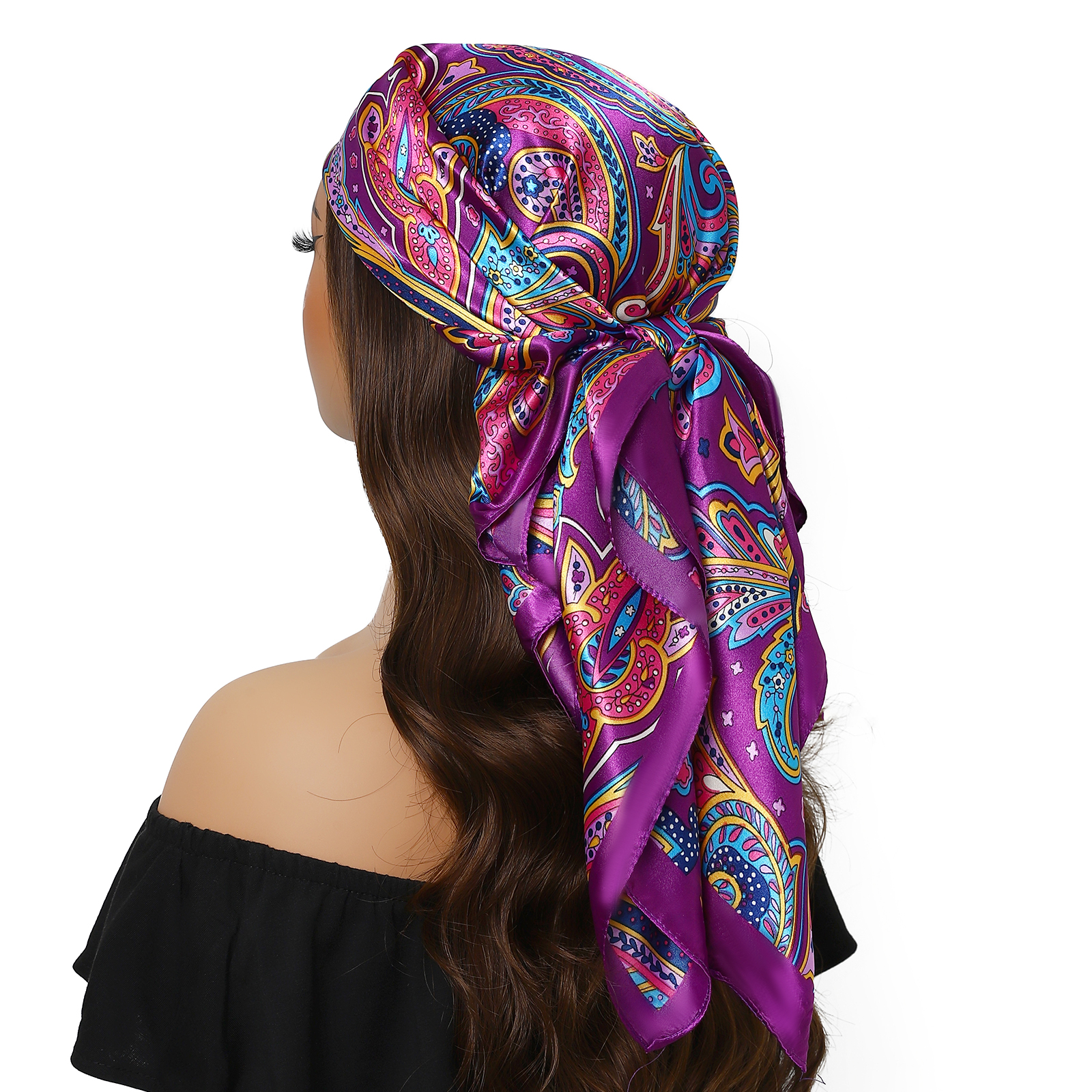 Nouveau 90*90 cm Vintage fleurs carré Foulard femmes soie châle Foulard femme impression bandeau bandeau Foulard Hijab bandes de cheveux