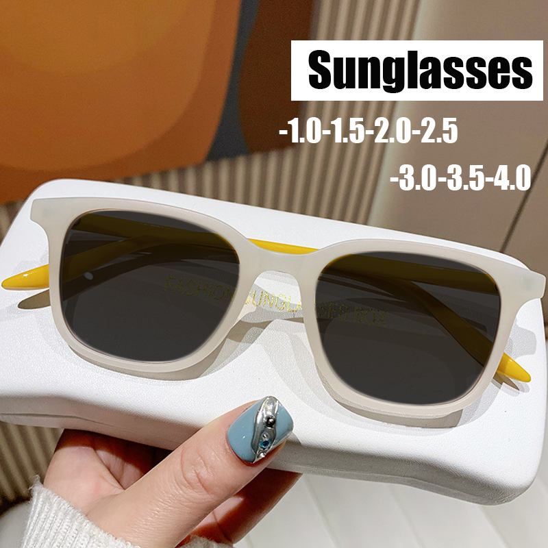 Lunettes de soleil unisexes pour myopie pour femmes et hommes, vintage, extérieur, cadre carré, moins, fini UV, près de la vue, jusqu'à-4.0