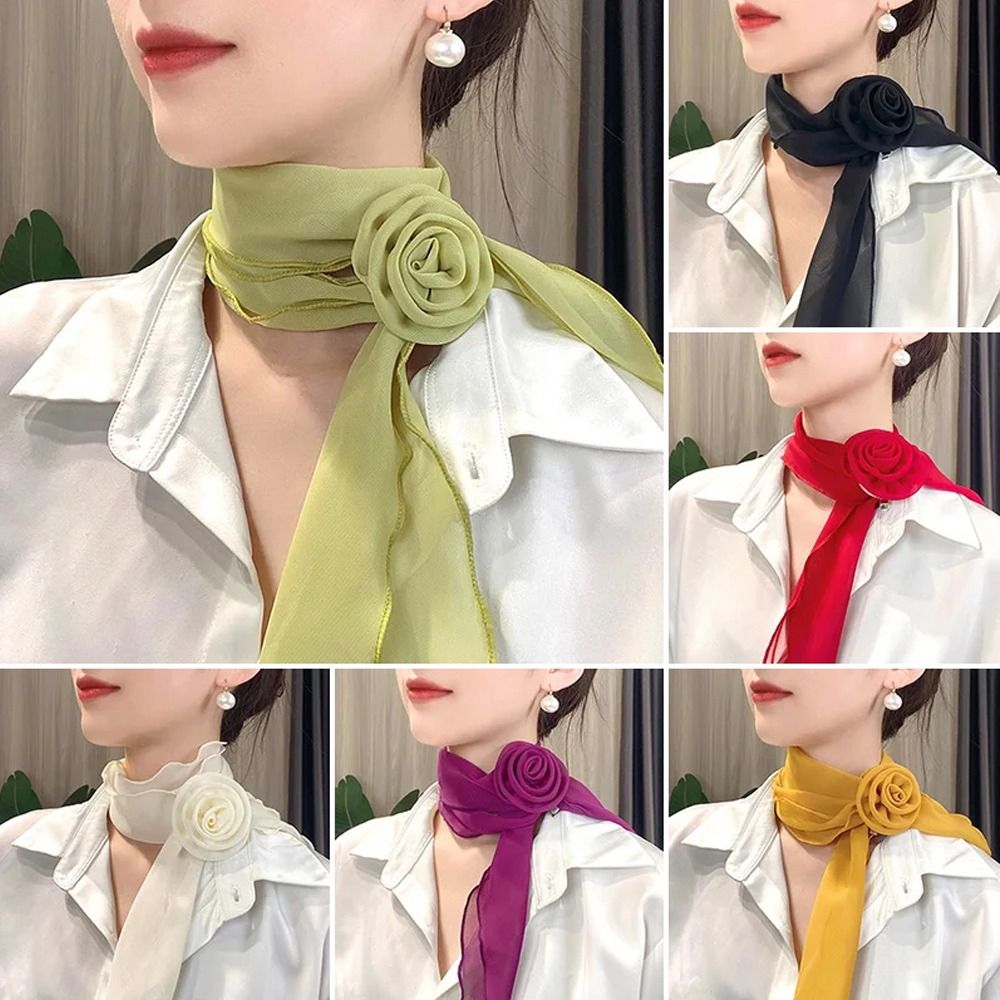 Écharpe de luxe en mousseline de soie, écharpe florale élégante et tendance, châle polyvalent, décor Rose détachable, écharpe de cou pour femmes et filles, cadeaux