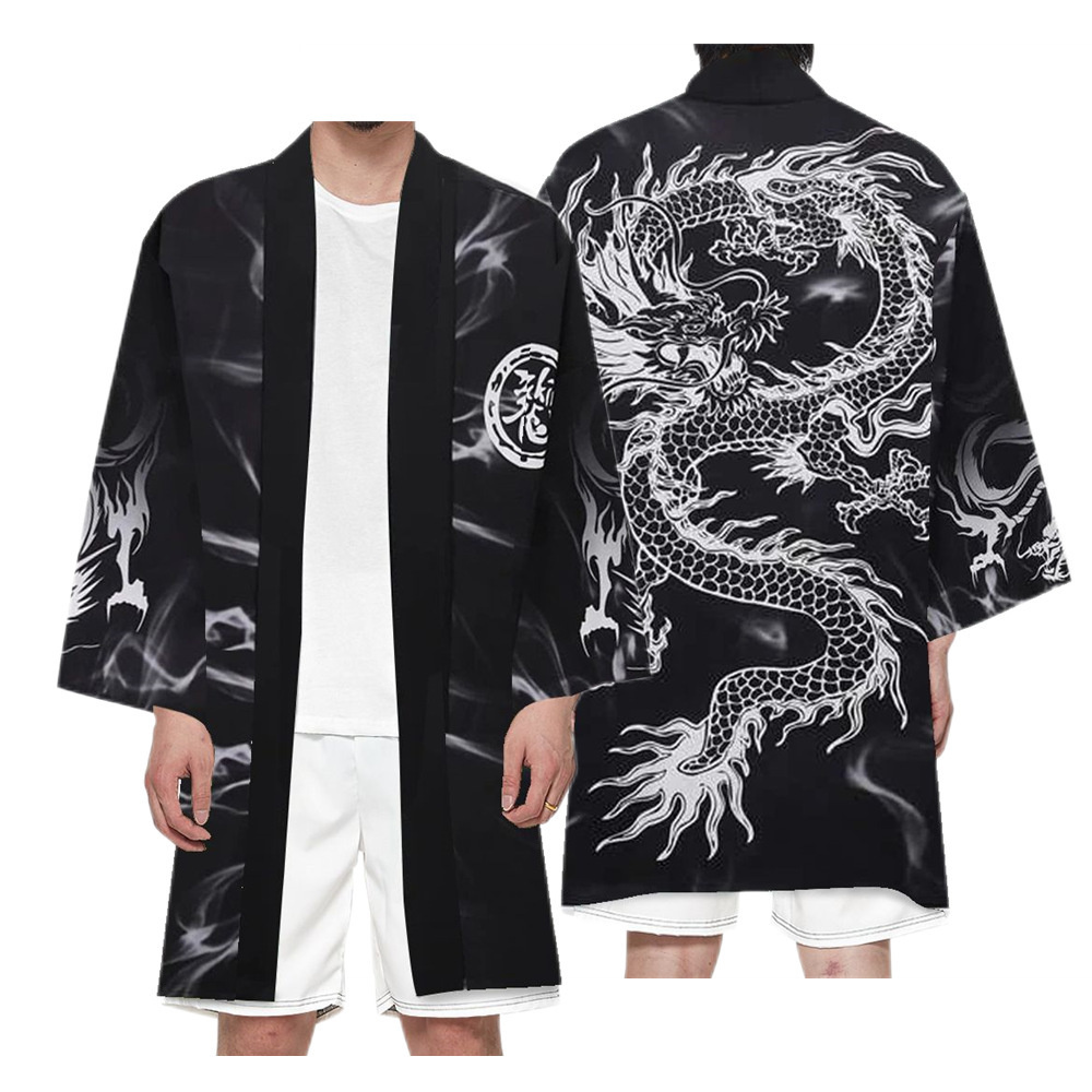 Kimono traditionnel samouraï pour homme, imprimé floral dragon, Haori japonais, cardigan pour femme, Yukata, chemise, robe d'été
