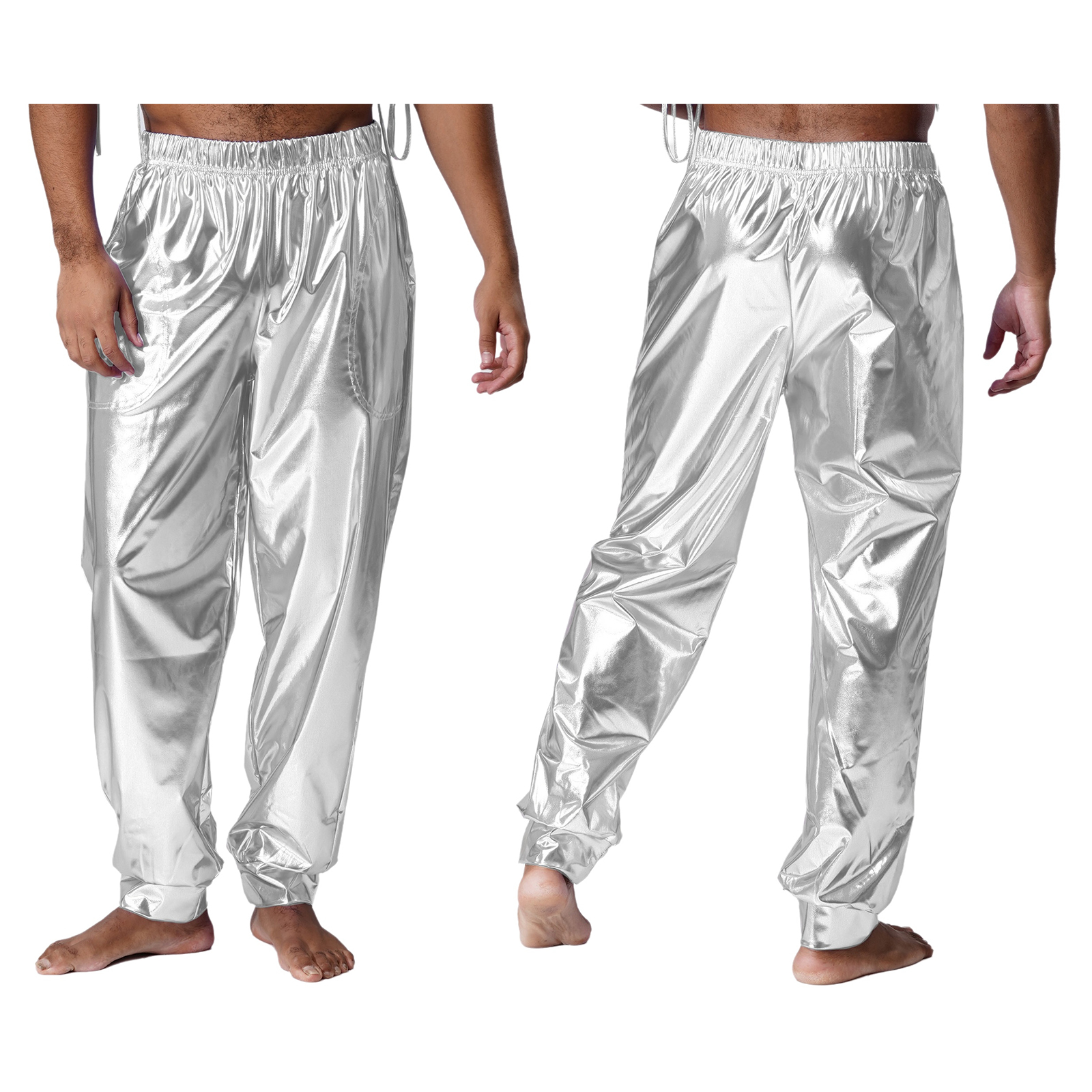 Pantalon Long métallique pour hommes, taille haute, Hip Hop, Hippies, Disco, danse de rue, Performance, fête, Club, Look haut, brillant
