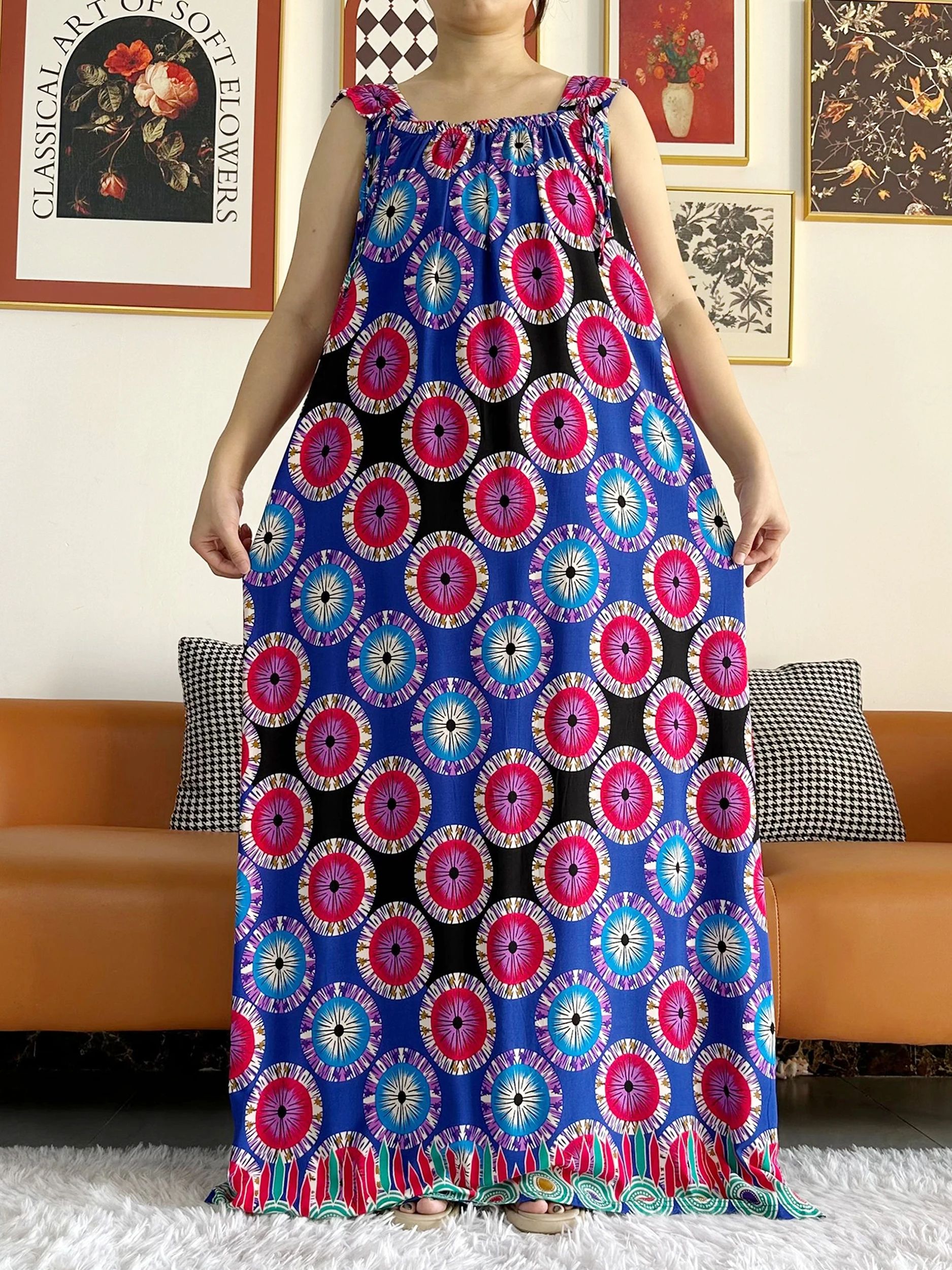 Robe Dashiki pour femmes africaines, kaftan, abaya, en coton, imprimé floral, décontracté, avec grande écharpe, nouvelle collection été