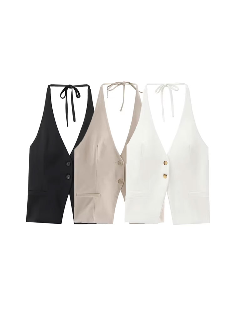 Débardeur à boutons sur le devant pour femmes, col licou noué, dos nu, camisole féminine, mode Sexy