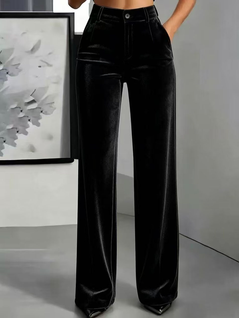 Nouveaux pantalons droits en velours pour femmes, pantalons simples à taille haute et drapés, bas décontractés à coupe ajustée et effet ventre plat.