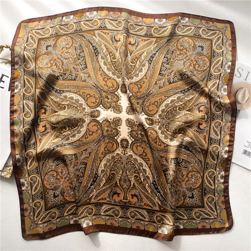 Nouveau Foulard Carré Fin en Satin Doux Effet Soie à Motif Paisley, Style Mature, Protection Solaire, pour Femme, Décoration