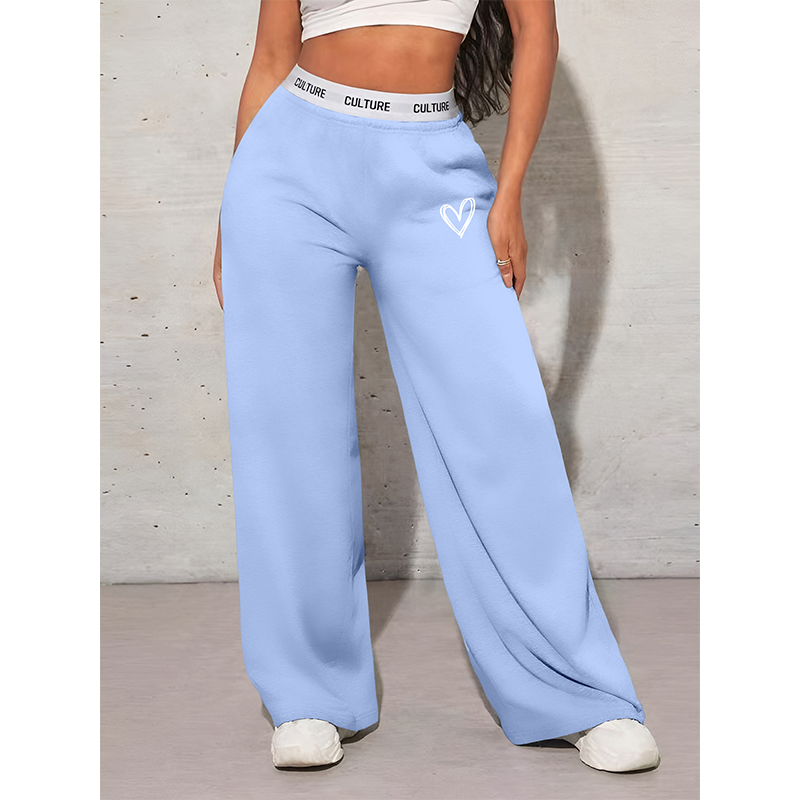 Pantalon femme décontracté ample amour imprimé sangle femme jambe large glisser pantalon mode femme vêtements