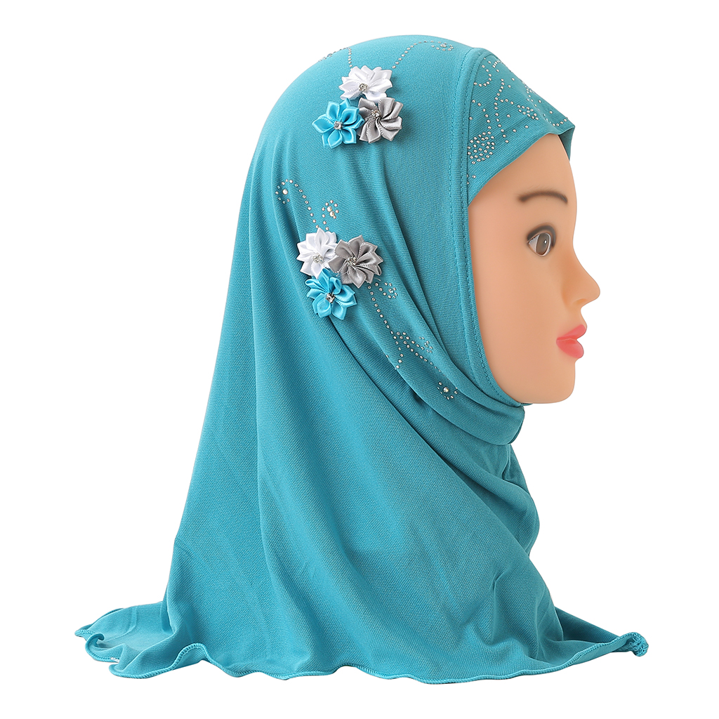H075 belle petite fille Al amira hijab avec des fleurs faites à la main s'adapte aux enfants de 2 à 6 ans tirer sur écharpe islamique enveloppement de tête