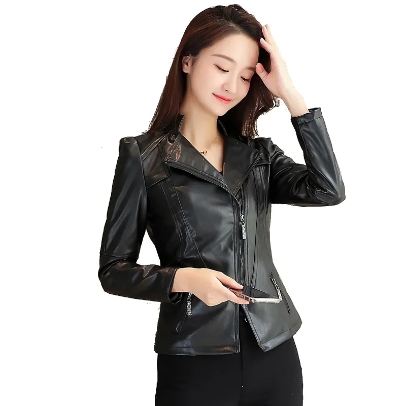 Blouson similicuir femme, décontracté, slim, imperméable, coupe-vent, basique, printemps automne