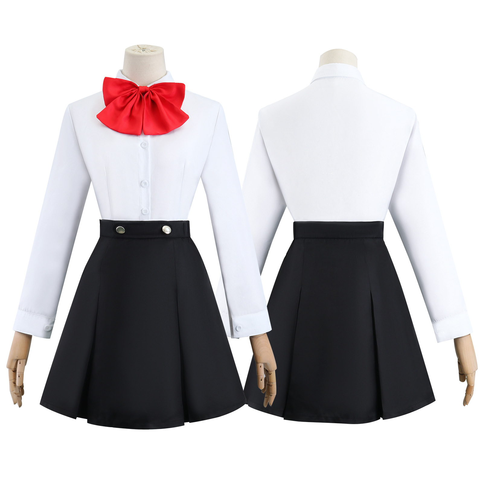 Costume de Cosplay de Aigis Ensemble Uniforme Robe Noire Nœud Rouge Brassard SEES Style Écolier Déguisement pour Fête d'Halloween