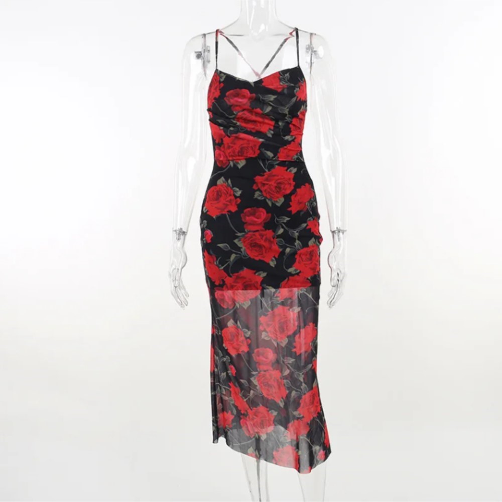 Robes de soirée sexy moulantes pour femme, imprimé floral, sans manches, avec contraste aux hanches, style tendance et élégant