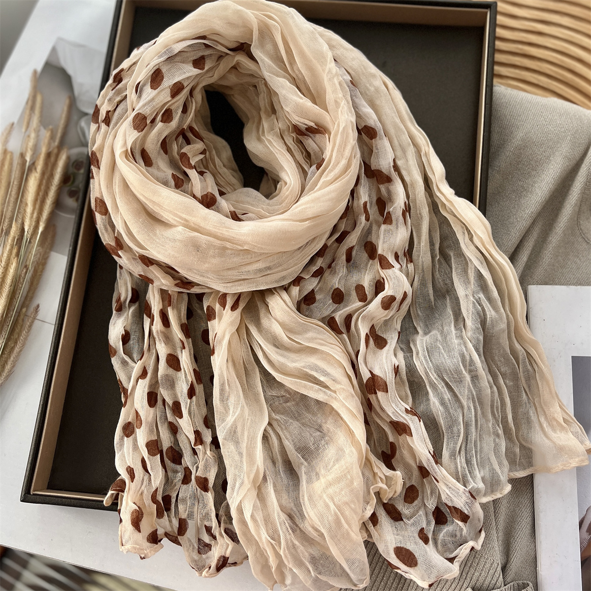 Mosaïque imprimé points Hijab écharpe mode plissée femmes Foulard élégant hiver longue écharpe châle