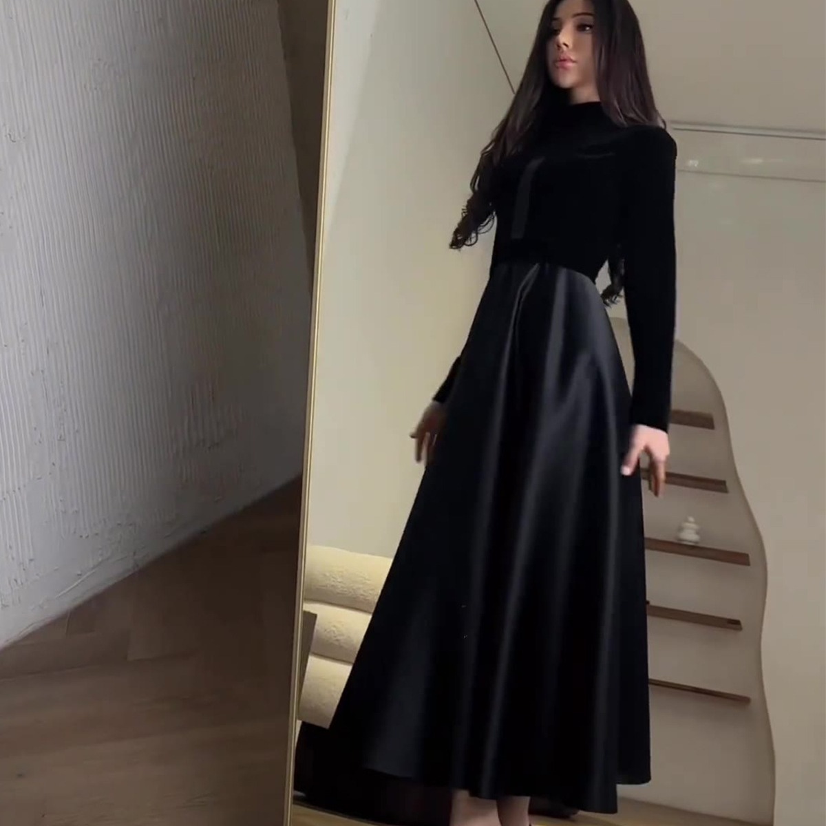 Velours mince Sexy taille robe pour les femmes décontracté solide à manches longues musulman Abayas noir robes musulmanes fête robes de soirée nouveau