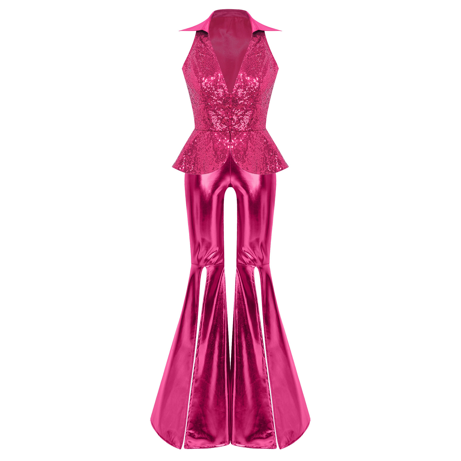 Tenue de soirée pour femmes, style festival, rave, années 70, 80, costume disco, ensemble pantalon, veste à revers, sequins, hauts, pantalons évasés, costumes