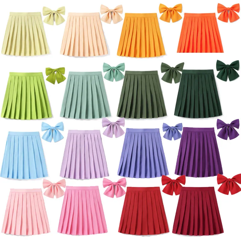 XS-5XL femmes jupe plissée avec cravate noeud papillon Harajuku Preppy Mini uniformes scolaires japonais filles été Kawaii jupe courte fille