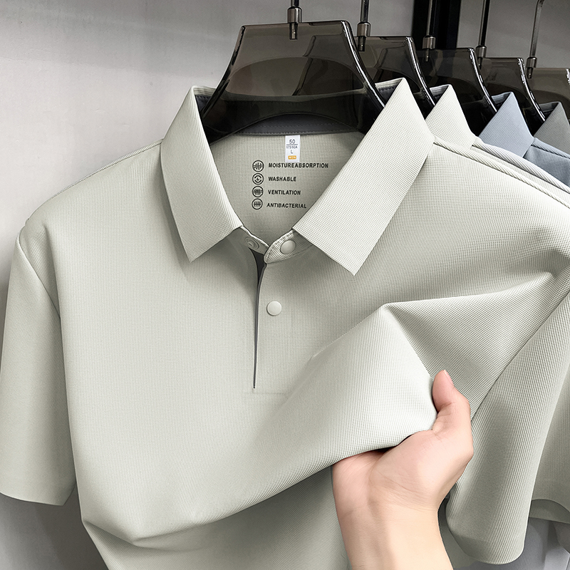Mode glace soie manches courtes hommes polo shirt été haute qualité respirable affaires décontracté nouveau simple t-shirt de couleur solide