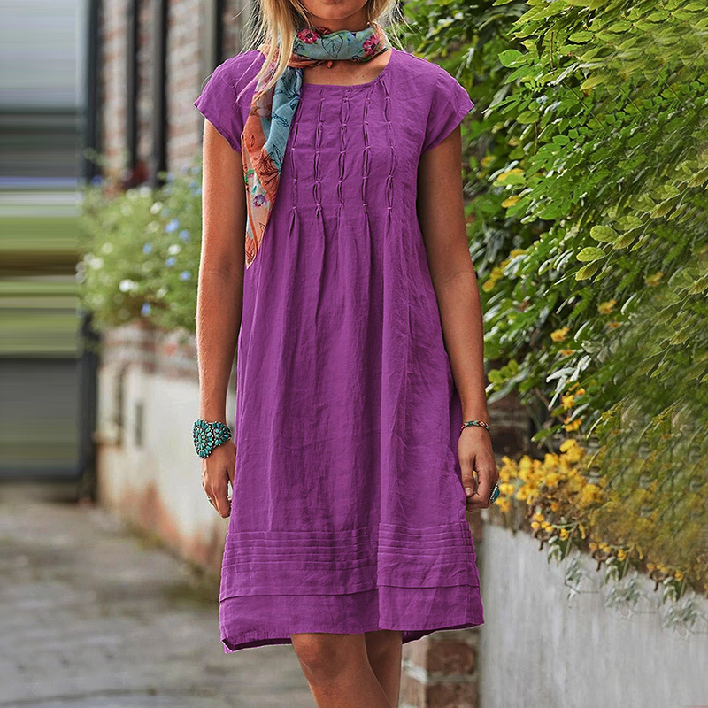 2022 Femmes Robe D'été Casual Solide Plage Robes Pour Femmes Élégant O Cou À Manches Courtes Robe De Soirée Robe S-5XL
