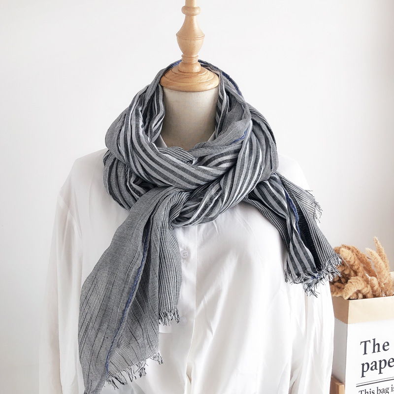 Écharpe fine Mori pour femmes, châle en coton et lin, couleur assortie, Version coréenne, polyvalente, mode littéraire et rétro, nouvelle collection