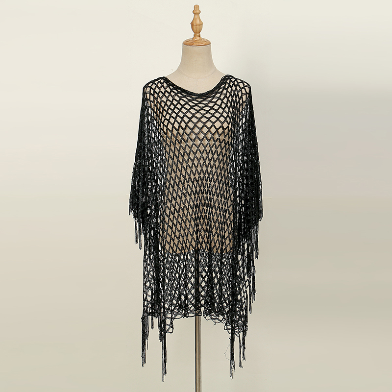 Châles Sexy en dentelle pour femmes, couleur unie, fil doré et argenté, longs paréos ajourés avec Tessles, étole pour femmes musulmanes
